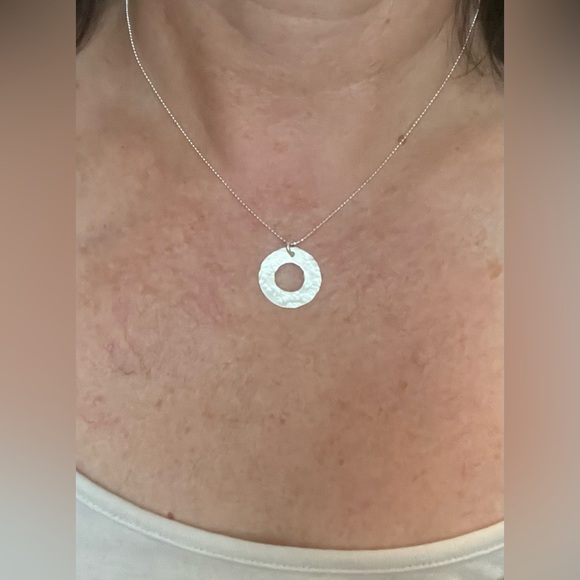 Sterling Silver Hammered Open Circle Necklace - Picture 3 of 4